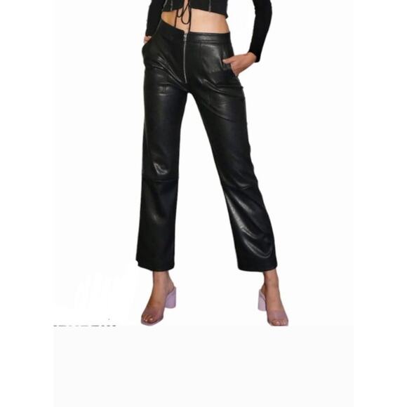 LNA Clothing Faux Leather Pants Black Exposed Zipper Size S - Picture 1 of 8